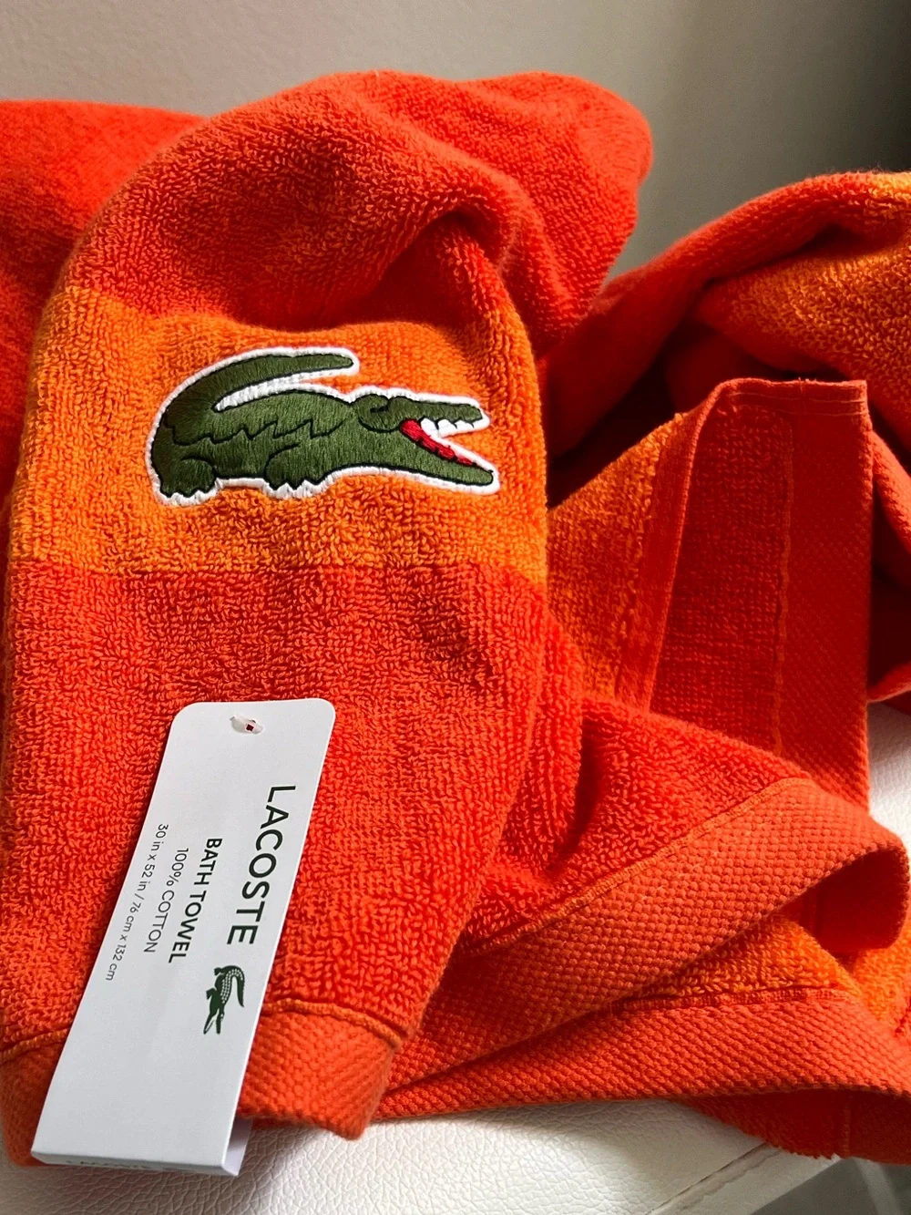 Lacoste Orange Cotton Bath Towel with Logo Band 30in X 52in NEW!!